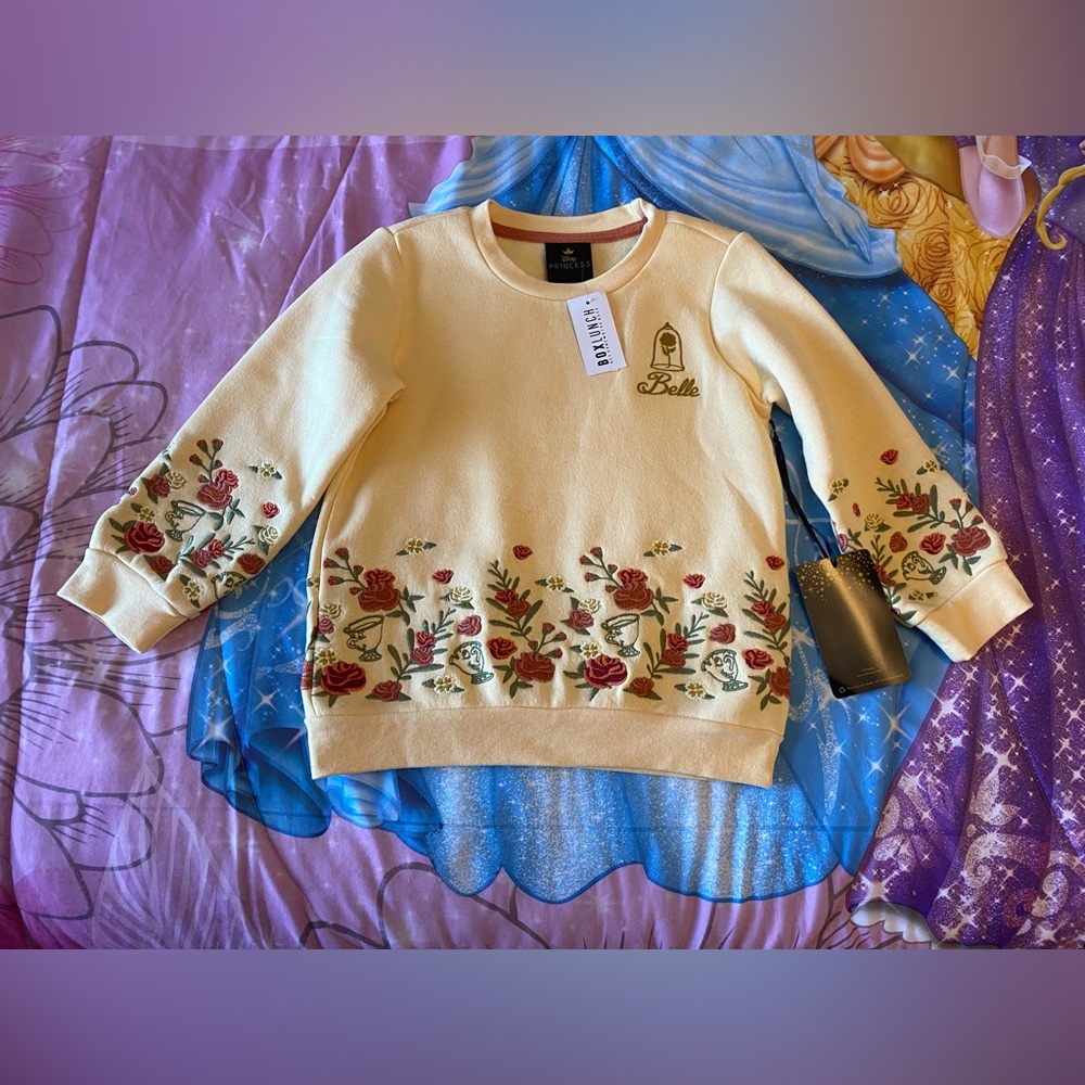 Disney princess belle beauty and the beast embroidered crewneck toddler 5T